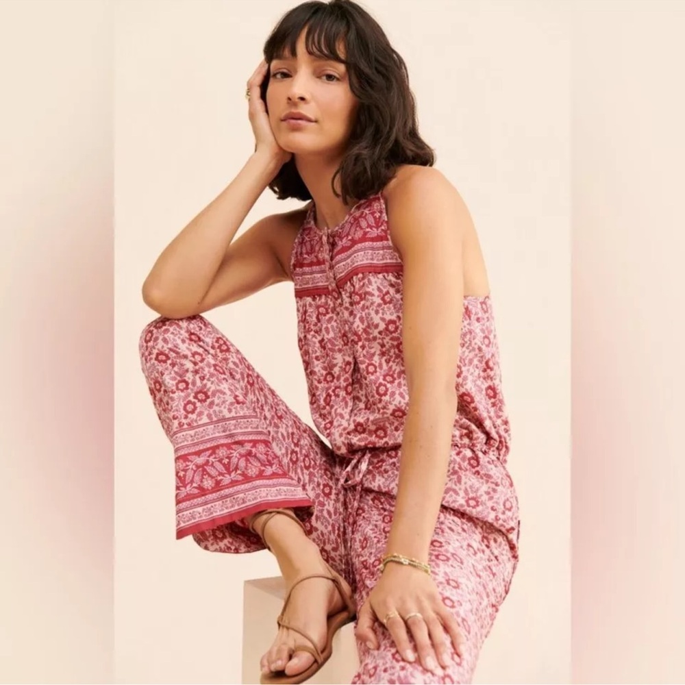 2. Faherty $178 Adella Jumpsuit Floral Pink Button Down Boho Racerback